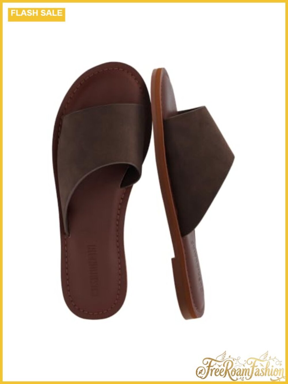 Vegan Leather Slide Sandals Memory Foam Cushioned Slip On Open Toe